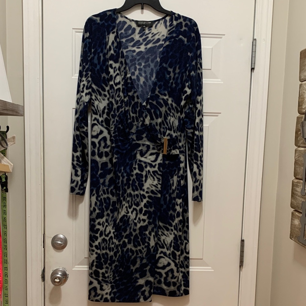 Jones New York Blue, Gray and Black Animal Print Dress Size 1X